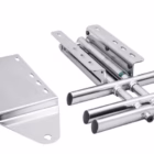 Metal hardware kit for a sliding door: mounting brackets, rail, and cylindrical rollers,